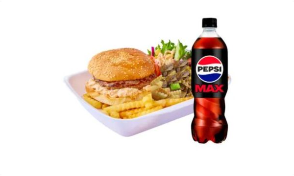 Folkets Mega Meny med burger, kebabkjøtt, pommes frites og drikke
